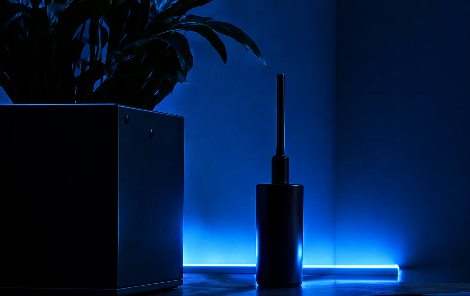 Ambiente de trabalho com iluminação azul